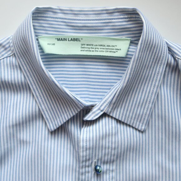 Off-White Virgil Abloh Blue Striped Long Sleeve Button-Up Shirt Graphic Back S - Picture 9 of 16